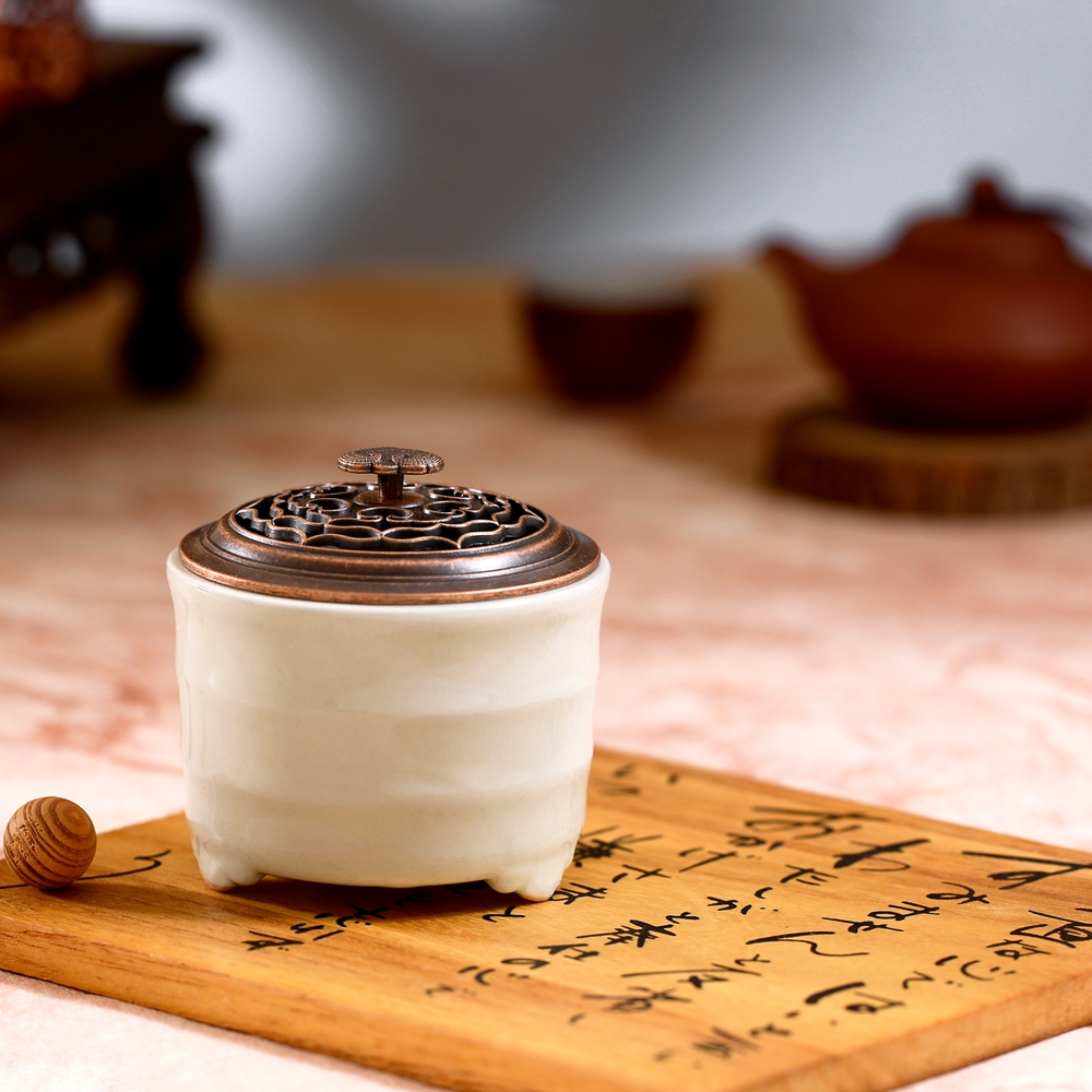 [無盡藏香品] 芝(知)福陶瓷香爐   古都景德瓷器  一爐多用途2~4小時環香可入 附葫蘆香插可用線香 粉末 打香篆