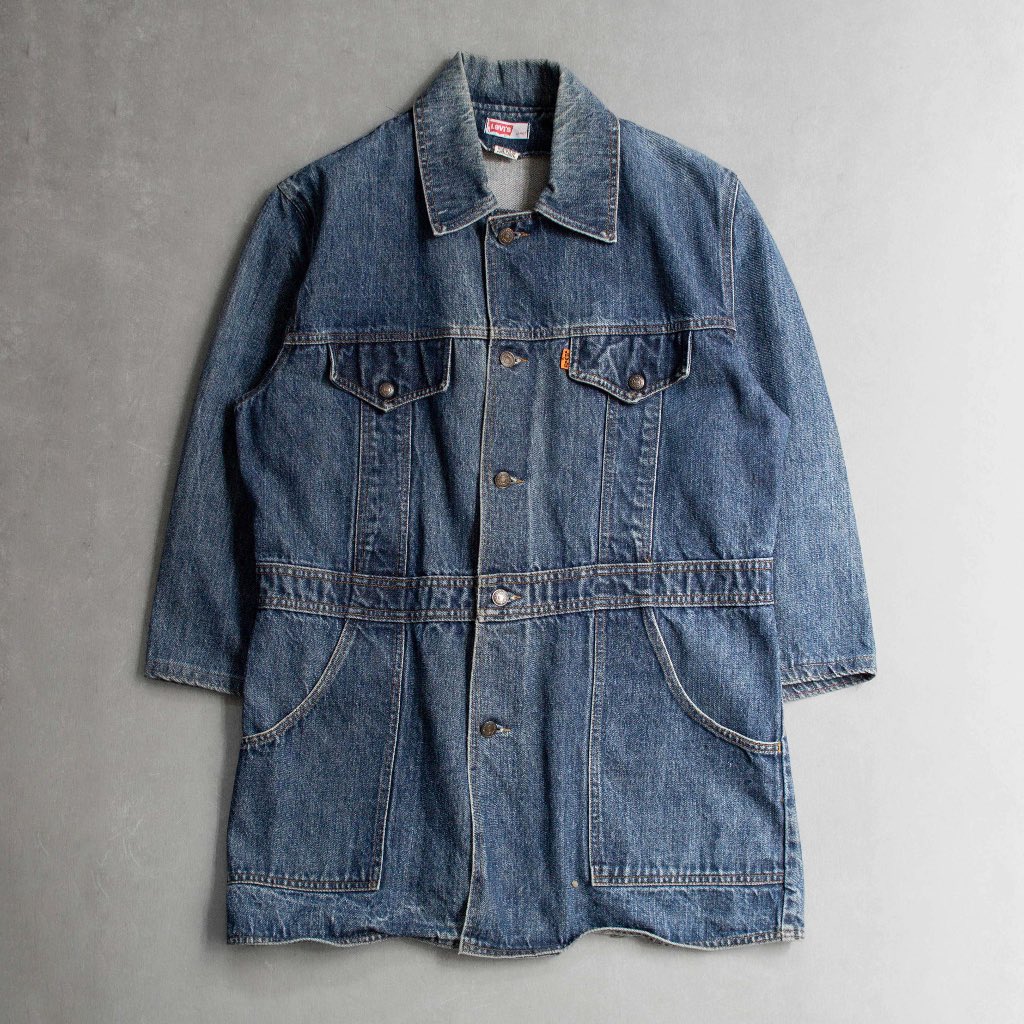 《白木11》 70S LEVIS DENIM SAFARI JACKET 美國製 藍色 橘標 牛仔 長版 外套