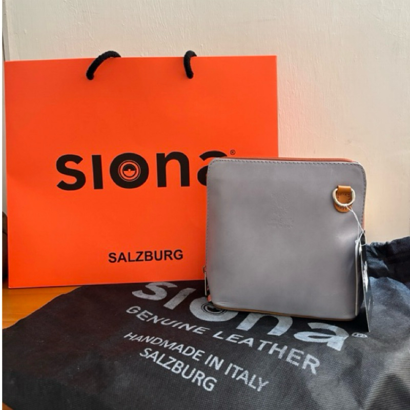Siona包包 Salzburg 義大利全手工製造灰藍色側/肩小方包 #真皮 #全新未使用