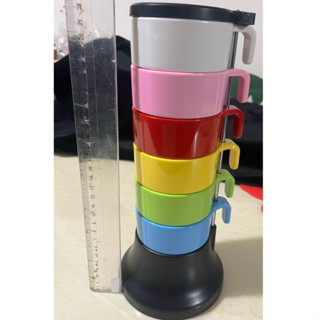 1-14(食)Rainbow Cups Set普普風咖啡杯架組-6色杯