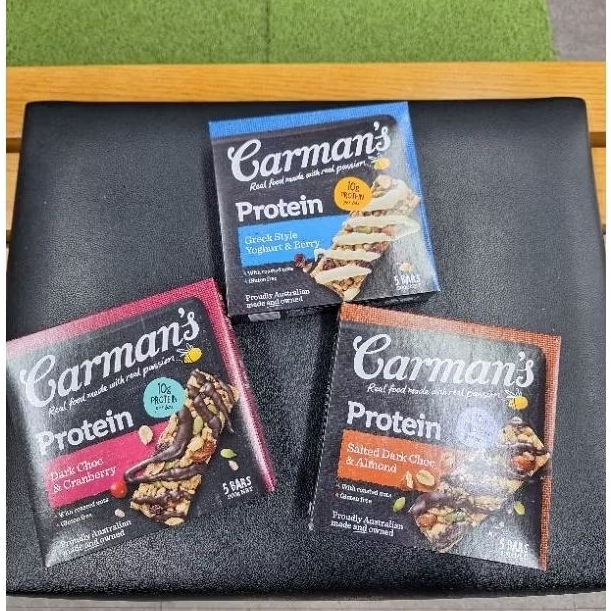 Carman's 焦鹽黑可可大豆蛋白棒 (5條/盒）黑巧克力蔓越莓蛋白質棒  莓果希臘優格蛋白質棒
