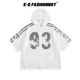 【K-2】潮流運動風 數字93 線條 網狀 洞洞 拉鍊式 短袖上衣 拉鍊外套 穿搭 男女不拘 街頭【JCS103】