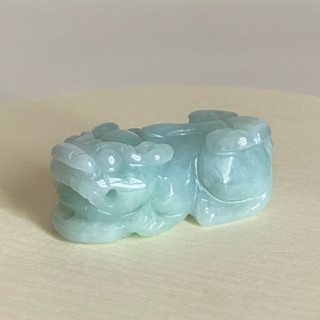 【採霏】天然緬甸玉A貨 翡翠 冰糯種綠色招財如意貔貅(前後有孔洞）（附贈：綁繩項鍊）