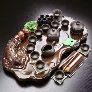 【臺灣出貨】 茶具套裝 實木茶盤 整套功夫茶組 家用簡約茶臺 喝茶紫砂玻璃茶壺 茶道 整套功夫茶具套裝家用