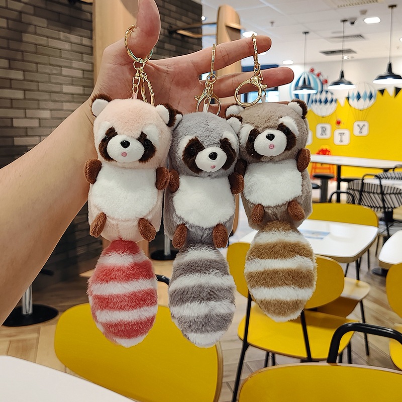 長尾浣熊吊飾 可愛 動物 造型 鑰匙圈 鑰匙扣 小禮物 情侶 玩偶 娃娃 公仔 動物鑰匙圈 毛絨鑰匙圈