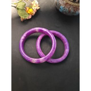 💎玉福祥珠寶💎天然紫金絲玉手鐲女玉鐲子圓條款原色冰種紫玉髓手鐲紫鐲子