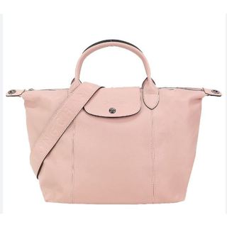 LONGCHAMP小羊皮寬背帶短把折疊水餃包(中/淡粉)展示品(請確認是否有貨在下標)