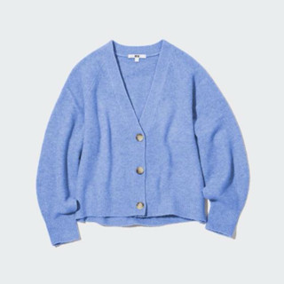 ［二手八成新］Uniqlo 女裝 柔軟舒膚針織短版開襟外套(長袖) 藍 M