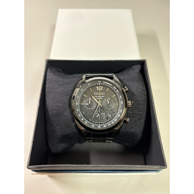 【當日出貨】精工SEIKO 黑武士三眼計時石英錶 SSB093P1
