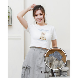 [Eyes Queen]現貨 圓領寵物狗狗印花短袖T恤 短版狗狗T恤 修身短版T恤 短版上衣 狗狗T 圓領素T
