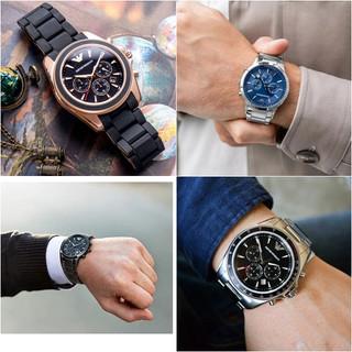 EMPORIO ARMANI阿曼尼 質感紳士風三眼計時皮錶/鋼錶 【 Watch On-line Store 】