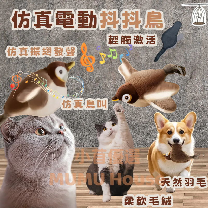 🚀隔日到貨|贈充電線 吊繩🚀電動抖抖鳥 跳舞鳥 自動逗貓玩具 懸掛式逗貓玩具 抖抖麻雀 逗貓逗狗玩具 感應式觸動