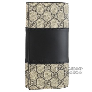睿鈞國際精品 GUCCI 779878 GG Supreme 塗層皮革拼接扣式長夾.駝/黑 現貨