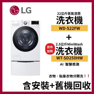 LG 樂金 WD-S22FW+WT-SD250HW (聊聊再折) 22+2.5公斤 蒸氣滾筒洗衣機+迷你洗衣機