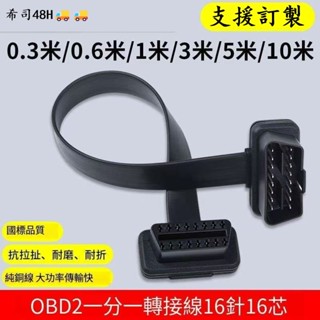 【希司】30~300公分可選 OBD2延長線 車載電腦加長線 轉換插頭公對母扁線 16針16pin 公對母延長線