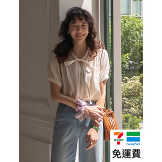 DREAM COLOR KR 一件免運 韓國代購 正韓女裝 自然飄逸領口綁帶泡泡袖排扣上衣 0514