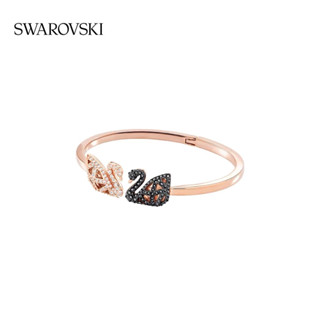 SWAROVSKI 施華洛世奇 白雙天鵝鏤空手環手鐲 手串環鍍玫瑰金鑲嵌水晶 天鵝手鍊女式飾品韓版簡約微鑲鋯石滿鑽