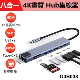 多功能8合一 Type C轉接器 USBC Hub 網路 讀卡機 MacBook PD SWITCH 可接HDMI螢幕