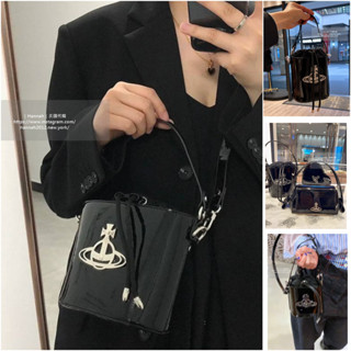 【美國正品】爆款美包 VIVIENNE WESTWOOD 西太后 專櫃 Daisy土星漆皮抽繩水桶包 黑 可刷卡分期