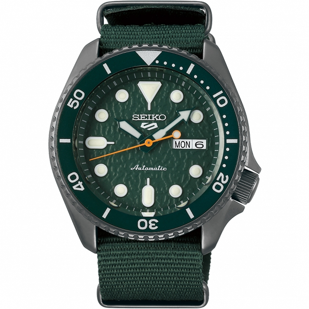 SEIKO 精工 5 Sports 系列潮流機械錶 4R36-07G0H(SRPD77K1)-綠帆布/42.5mm