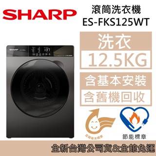 SHARP 夏普 12.5公斤 變頻 溫水 滾筒 洗衣機 ES-FKS125WT 臺灣公司貨
