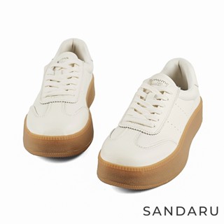 山打努SANDARU-休閒鞋 復古曲線透氣真皮小白鞋
