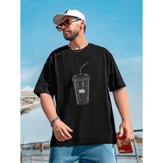 【臺灣發貨】🚛M~8XL =2025潮牌大碼男裝夏季新款印花水杯休閑圓領加肥加大寬松短袖T恤 重磅短袖 T恤男 短袖男