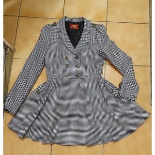 流行服飾~knightsbridge 騎士橋~黑色白色千鳥格風衣外套~長外套~洋裝外套~軍服風格~二手