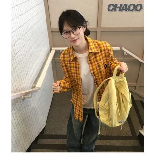 暢銷爆款~ 襯衫 女 多巴胺活力黃格子襯衫 女生襯衫 外套 防曬襯衫 格子襯衫 韓系襯衫 復古襯衫 夏天穿搭 國中生女裝