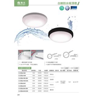 【臺北點燈】舞光 LED 16W 24W 白鯨防水吸頂燈 時尚白/貴族黑 黃光/白光 IP66 快裝結構輕巧方便
