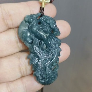 玉貴人…天然冰糯種精雕鏤空鳳凰藍綠翡翠玉墜，送證書，特價.