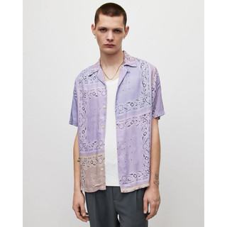 allsaints 變形蟲 襯衫 古巴領 古巴領襯衫 變形蟲襯衫 度假 度假襯衫 花襯衫 瘦子 男 圖騰 滿版 羊頭 紫