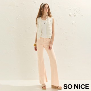 SO NICE【特惠】 柔粉色顯瘦萊賽爾彈力牛仔喇叭長褲｜都會時尚女裝【97532017】