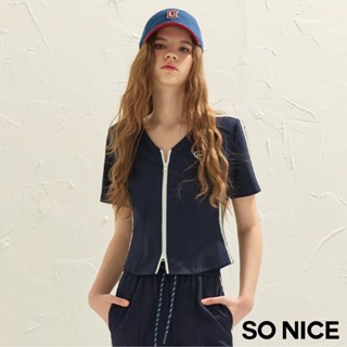 SO NICE 城市運動風撞色織帶V領高磅不易皺顯瘦羅馬布短版外套｜都會時尚女裝【29535008】