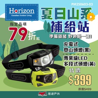 【Horizon】專業級LED多段式頭燈 800805013A 乾電池款 IPX4防水 夜釣燈 露營燈 露營 悠遊戶外