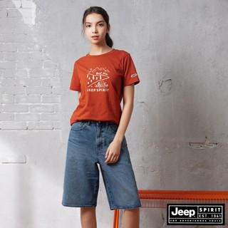JEEP 女裝 戶外山系圖騰印花短袖T恤-橘色