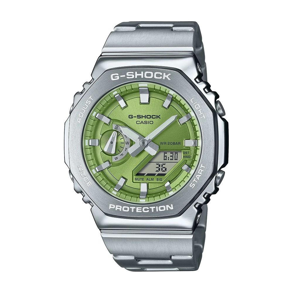 【CASIO 卡西歐】G-SHOCK 高質感金屬 絢彩錶盤 綠 簡約百搭 八角錶殼 GM-2110D-3A_44.4mm