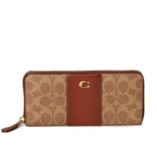 COACH 經典C logo印花拉鍊長夾 防刮老花PVC塗層帆布 長夾 皮夾 CS031 棕褐色(現貨)
