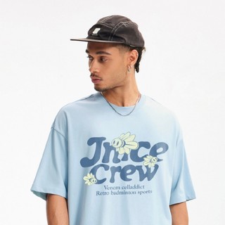 【JNICE久奈司】休閒羽球小蜜蜂落肩TEE 中性版型 T-shirt T恤 排汗衣 運動服-淺藍