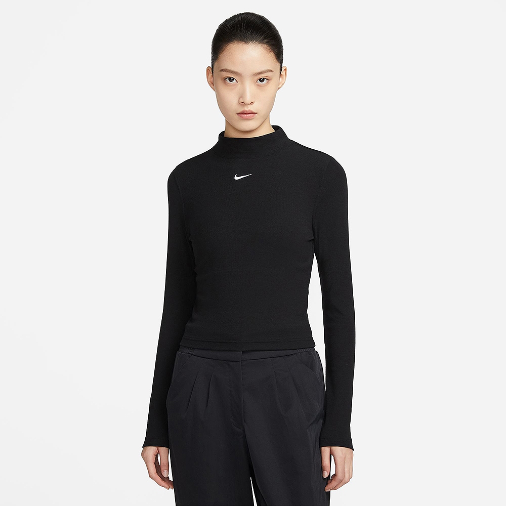 NIKE AS W NSW ESSNTL RIB MOCK LS TO 女 長袖上衣 運動上衣 黑-DV7881010