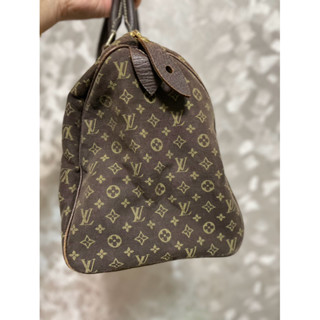 LV 二手真品限量 咖啡色 monogram 緹花布 棉麻 speedy 30cm M95224