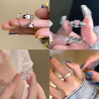 J9002⭐️臺灣現貨⭐️甜C酷鏈條流蘇戒指女ins潮小眾設計高階感愛心吊墜食指戒個性指環
