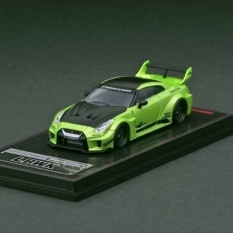 IG Model 1:64 高階樹脂車 LBWK Nissan GT-R R35 金屬綠 碳纖維黑蓋塗裝 附膠盒