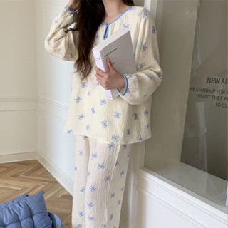 ♡ 最後現貨｜𝟕𝒑𝒖𝒑𝒖🧸韓系緞帶春秋居家服🧸電子發票/春天睡衣/女生外套/秋天睡衣/夏天睡衣/居家服/女生睡褲