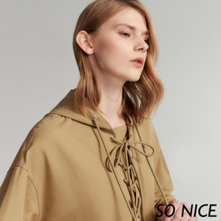 SO NICE【特惠】雙繩連帽長版風衣布上衣｜都會時尚女裝 【58331001】