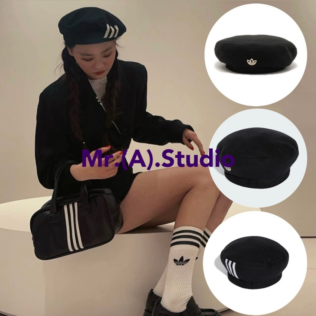 Mr.A😈A先生 Adidas BARET 貝蕾帽 貝雷帽 貝雷 帽 黑 質感 金標 三葉草 黑色 毛氈 JF4210