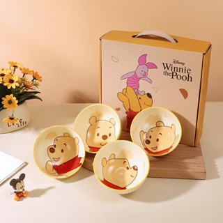 正版 迪士尼陶瓷碗4入套組 小熊維尼陶瓷飯碗4入禮盒 維尼陶瓷碗 陶瓷餐具 陶瓷器皿 釉下彩 米飯碗