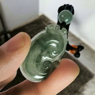 天然緬甸A貨翡翠 冰種綠芙蓉如意 附大頂珠 附證書
