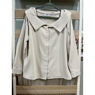 ［全新僅清洗試穿］正韓Be Fore 質感翻領造型上衣 米色 F size(S-XL)上班 通勤