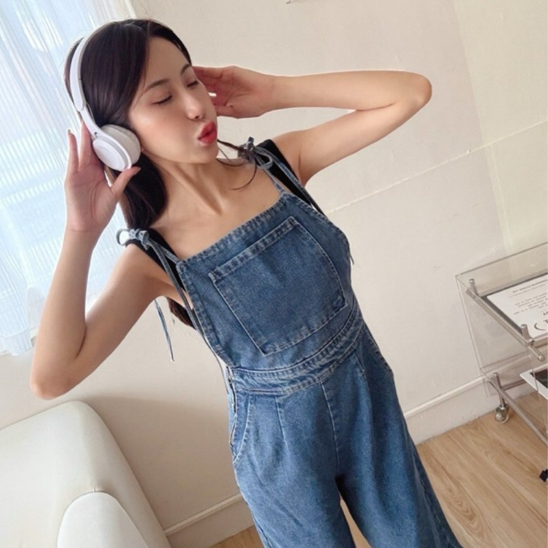 ʜᴇʟʟᴏ ᐝ 雙綁帶牛仔吊帶寬褲 吊帶褲女 甜美吊帶褲 牛仔穿搭